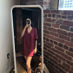 American Apparel Deep V A-line Dress in Burgundy